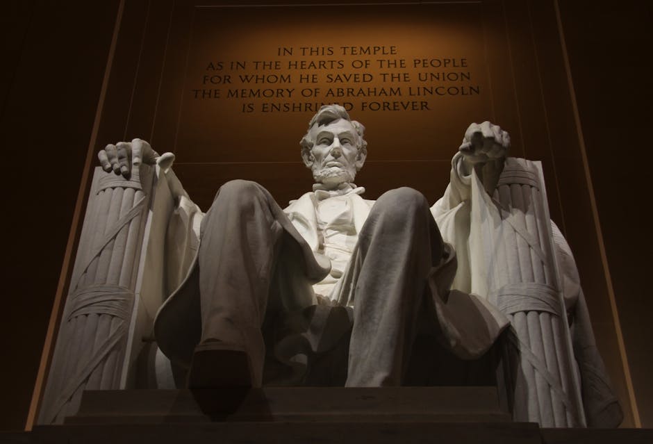 Close view of the Abraham Lincoln statue at the Lincoln Memorial, Washington D.C.